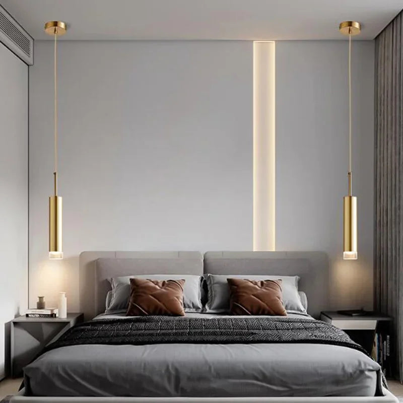 Suspension design cylindrique style Cuivre Or LED