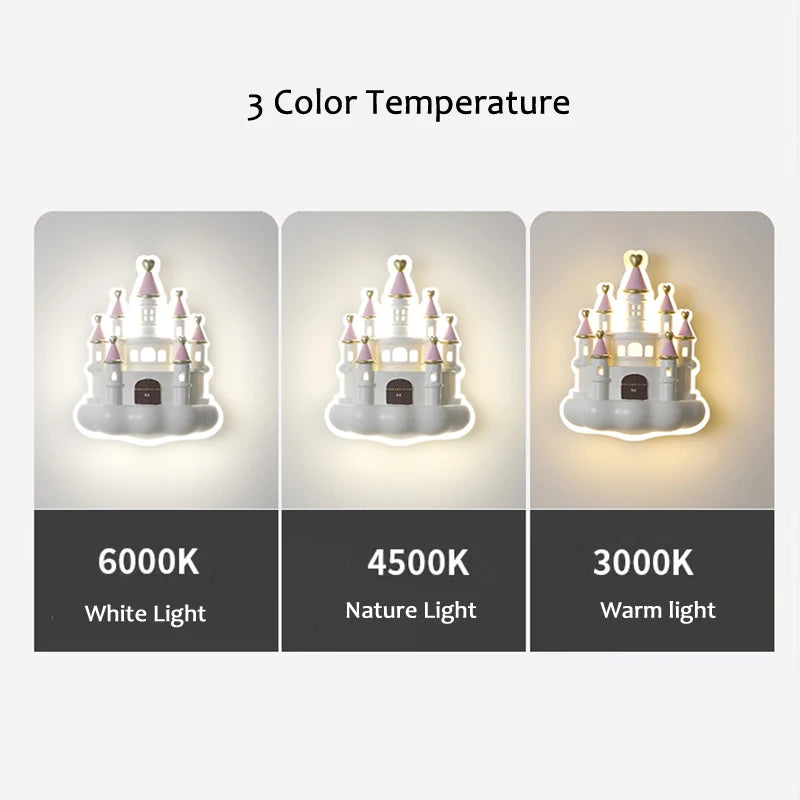 applique murale led château de dessin animé pour chambre fille protection yeux bébé