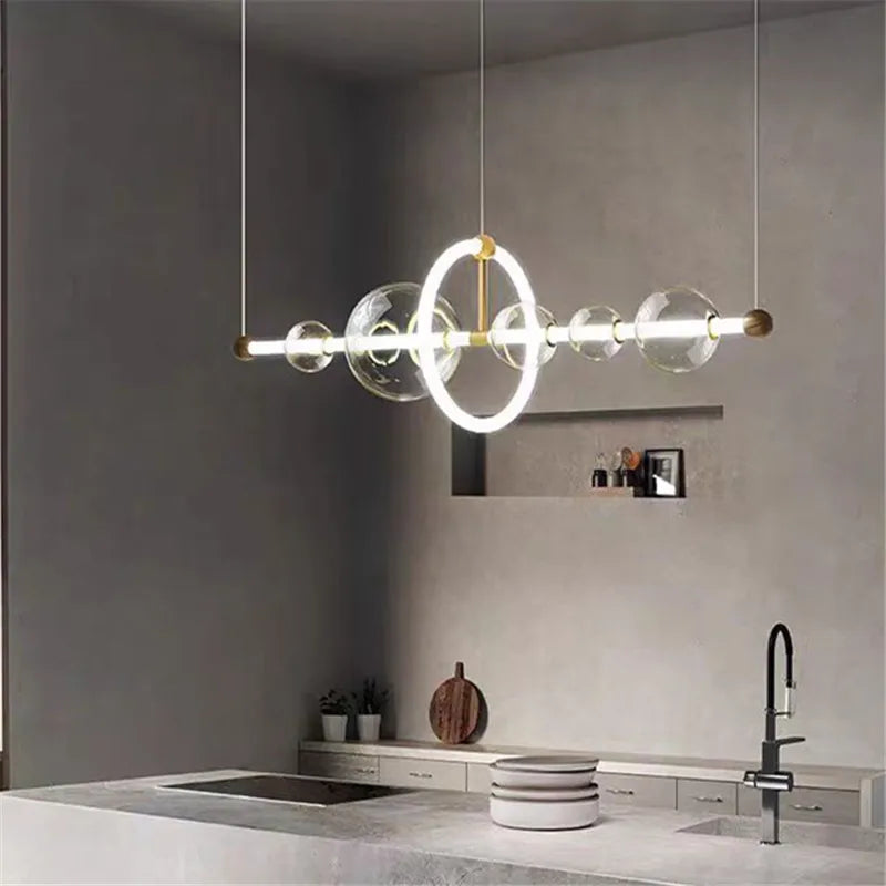 lustre de luxe à bulles longue bande éclairage led en verre transparent créatif