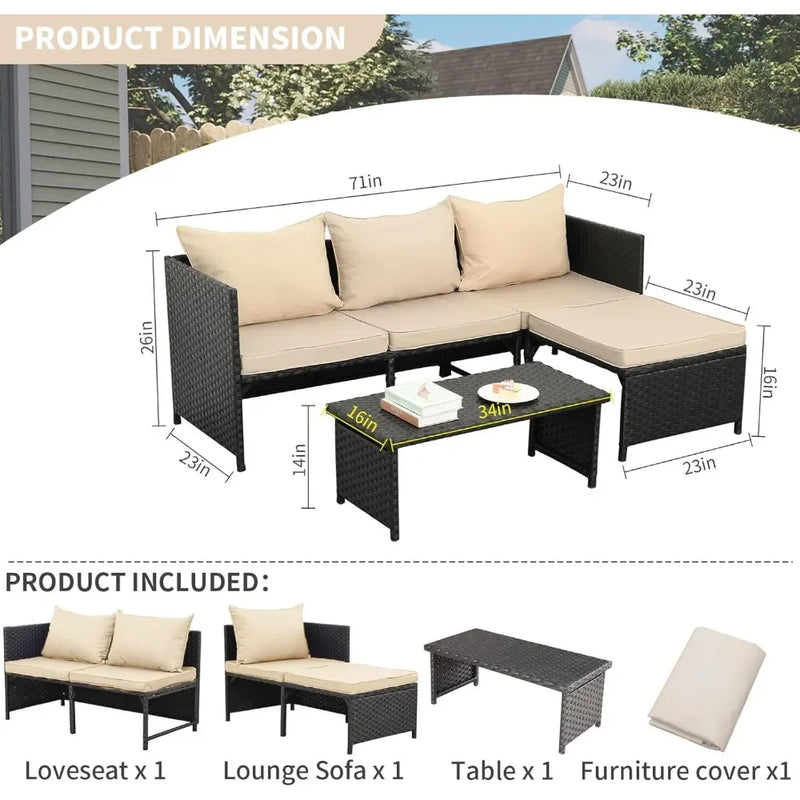 ensemble de meubles d'extérieur en rotin synthétique 3 pièces
