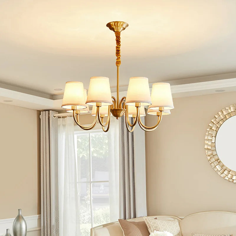 lustre américain rétro en cuivre avec led et tissu suspendu