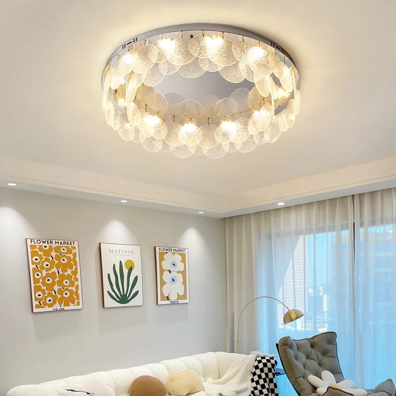 plafonnier led rond moderne en acier inoxydable et verre