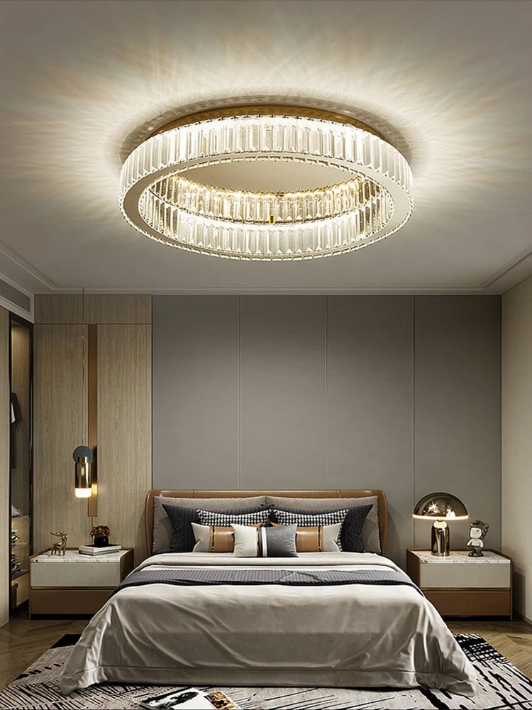 lustre rond en cristal dimmable led de luxe
