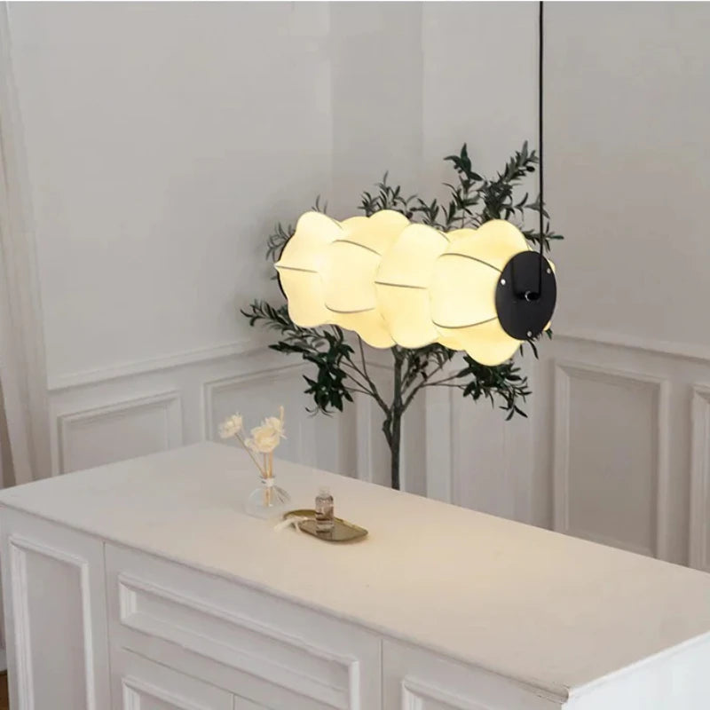 suspension moderne en soie à led style wabi-sabi