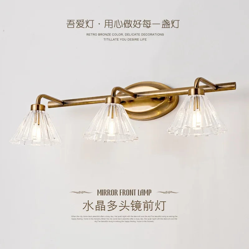 applique murale vintage led 2 ou 4 têtes abat-jour bronze clair