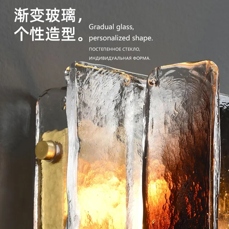 Applique murale en cuivre et verre teinté