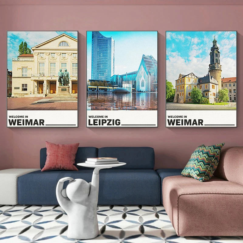 affiche décorative des villes allemandes en peinture sur toile