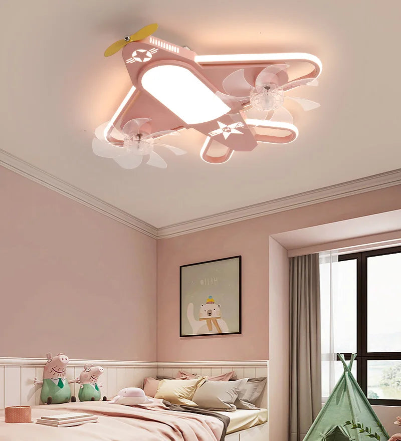 ventilateur de plafond moderne pour enfants avec éclairage led dimmable et déco à distance