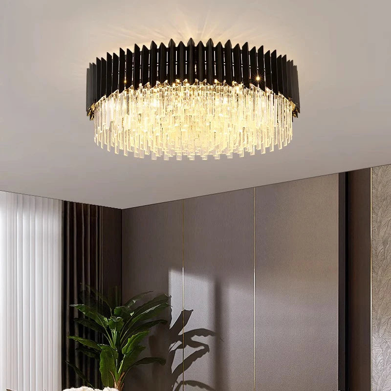 plafonnier led ovales en cristal à intensité variable en or noir