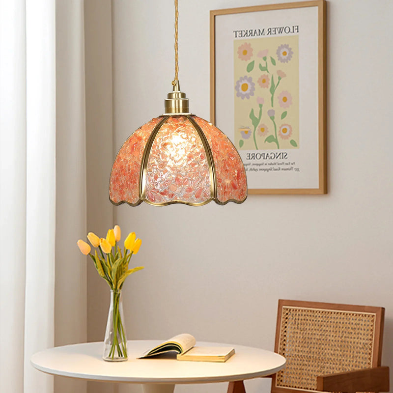 Suspension de luxe en cuivre et cristal naturel led
