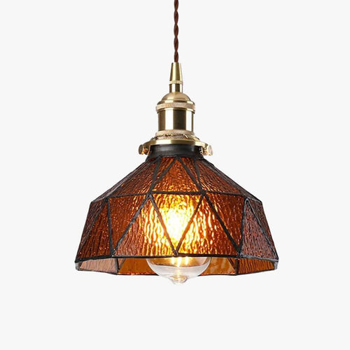 Suspension design à LED avec abat-jour en verre coloré rétro Loft