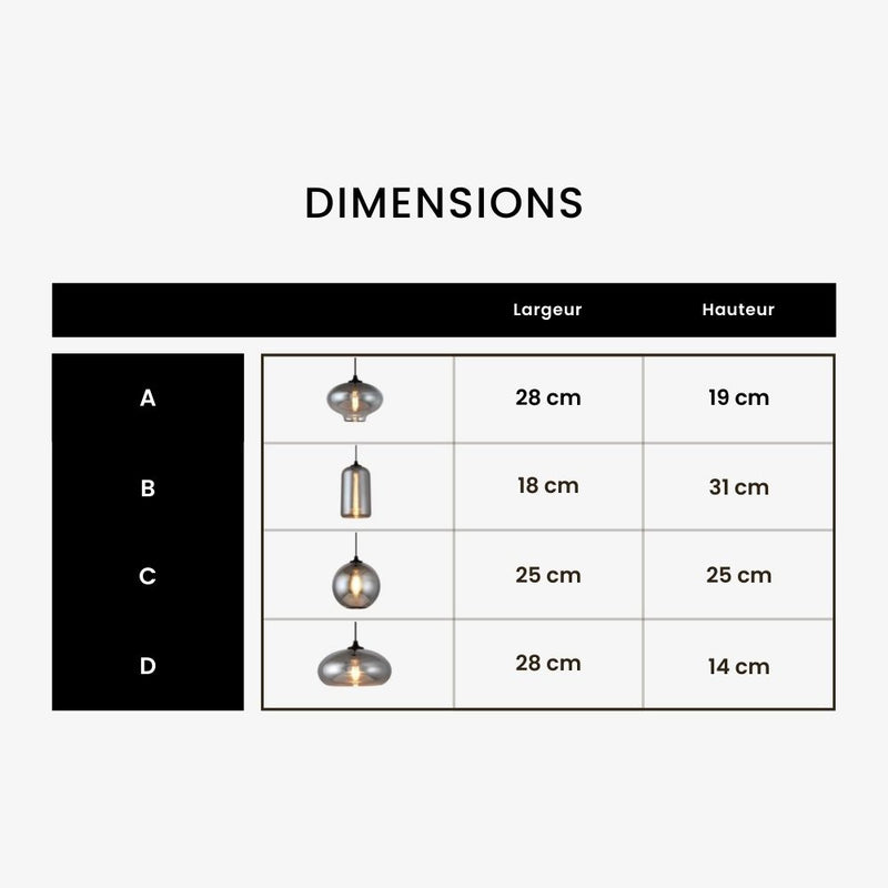 Suspension design LED aux formes arrondies en verre avec ampoule industrielle