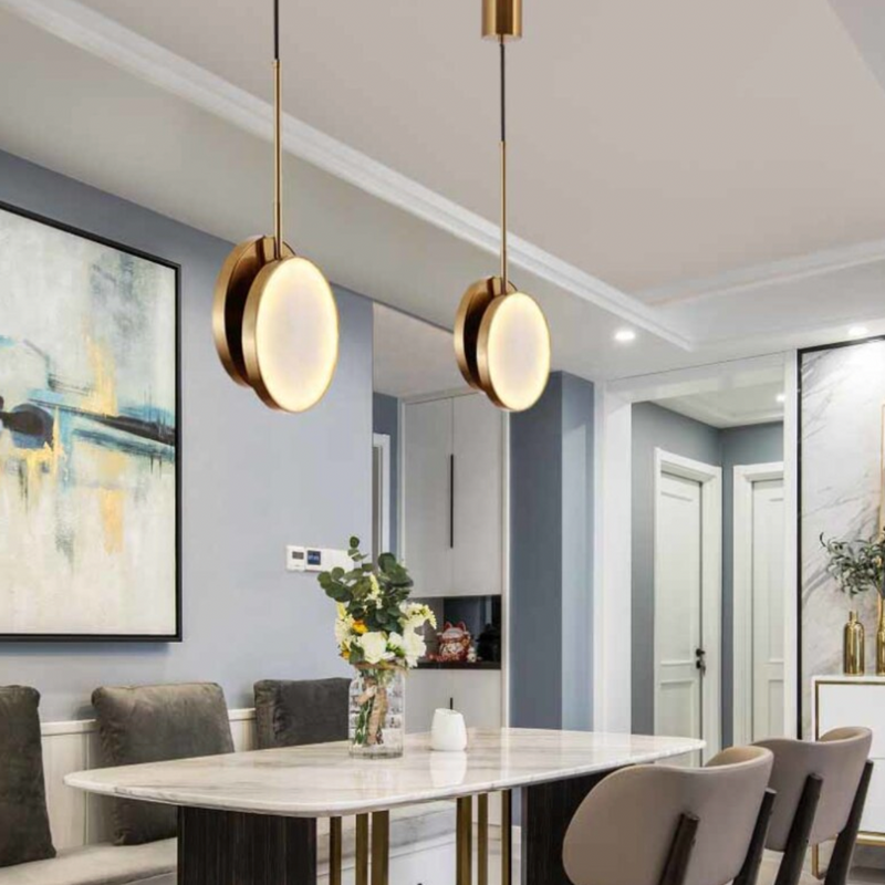 Suspension moderne LED en forme de pièce effet marbre Alhena