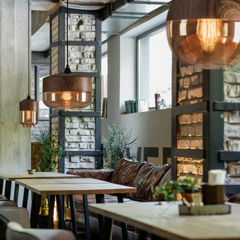 Suspension design en bois et verre Loft Retro