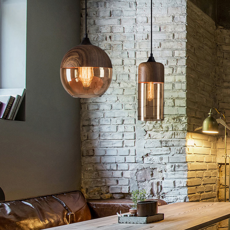 Suspension design en bois et verre Loft Retro