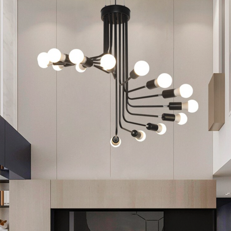 Lustre design noir avec plusieurs branches en forme d'escalier