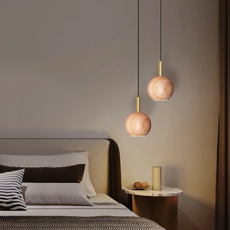 Suspension design avec abat-jour en bois arrondi Ornez