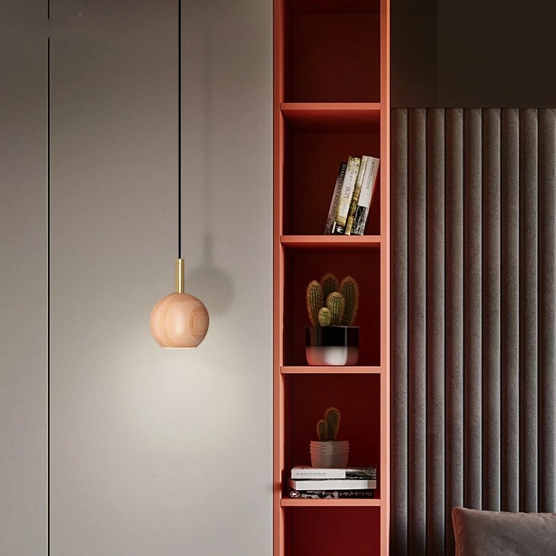 Suspension design avec abat-jour en bois arrondi Ornez