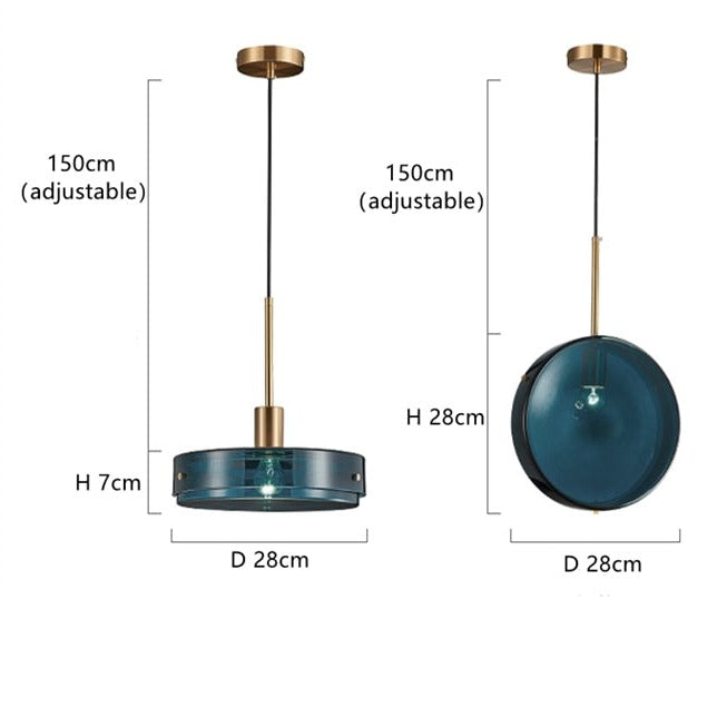 Suspension design arrondie en verre bleue Harpais