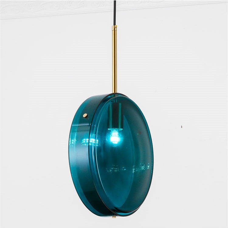 Suspension design arrondie en verre bleue Harpais