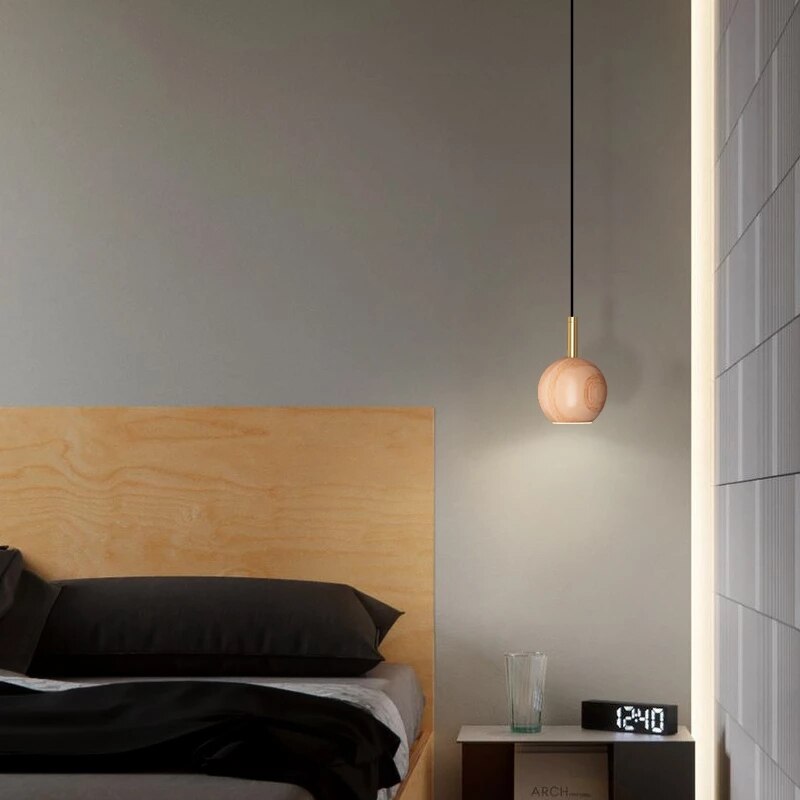 Suspension design avec abat-jour en bois arrondi Ornez