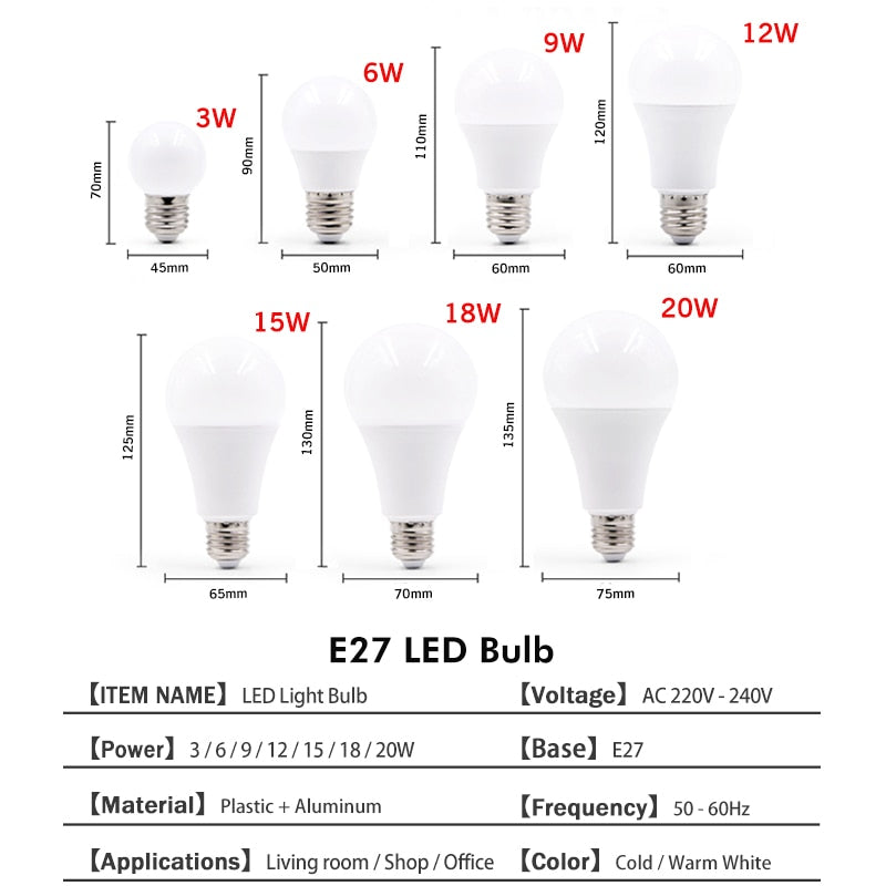 Ampoule E27 à LED (de 3 à 20W)