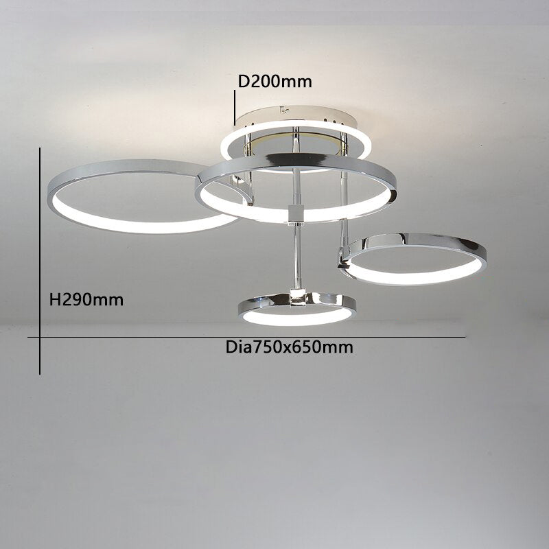 Plafonnier design LED avec anneaux suspendus Xina