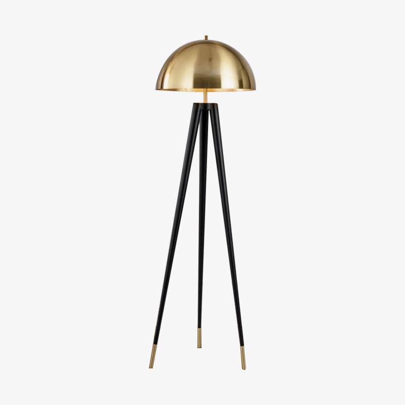Lampadaire design LED tripod noir avec abat-jour doré Mushroom