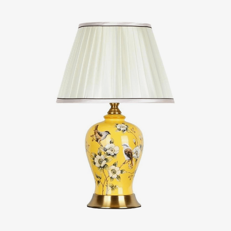 Lampe à poser LED en céramique et fleurs avec abat-jour blanc style Japonais