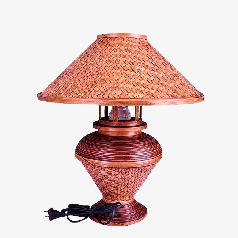 Lampe de chevet vintage rouge avec abat-jour en bambou Asia