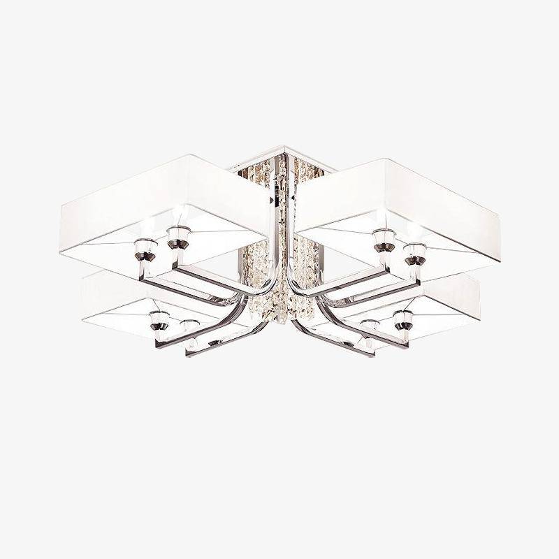 Lustre design chromé en cristal et verre avec grand abat-jour Luxe