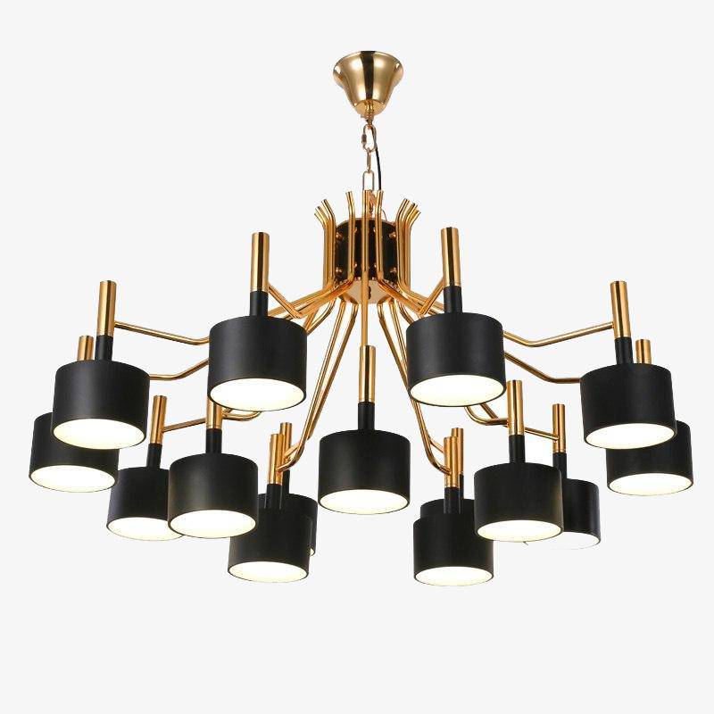 Lustre design doré à LED et lampes noires ou blanches Foyer