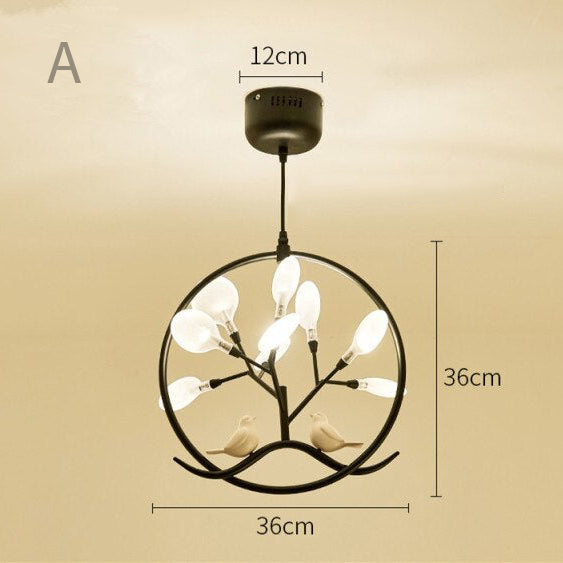 Lustre moderne avec arbre et oiseaux dans anneau Rhym