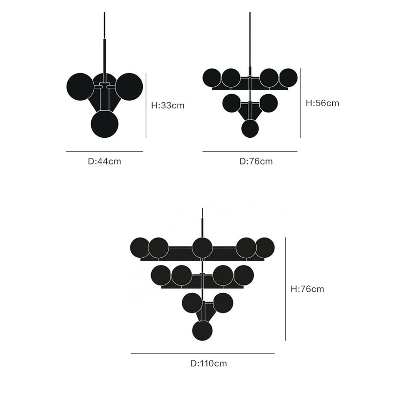 Lustre moderne pyramidale doré avec globes en verre luxury Ariana