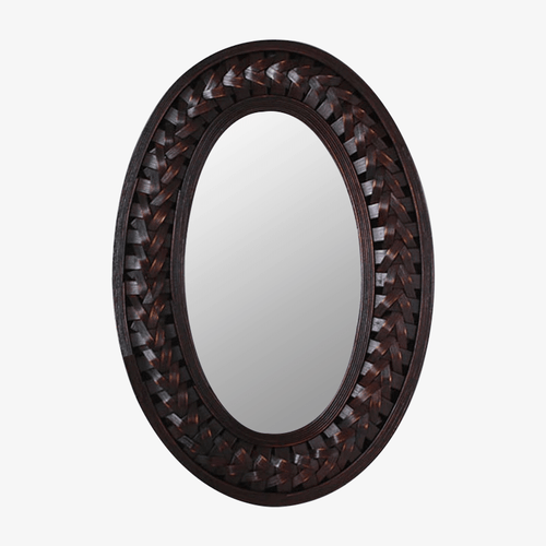 Miroir mural décoratif ovale en bois foncé tressé