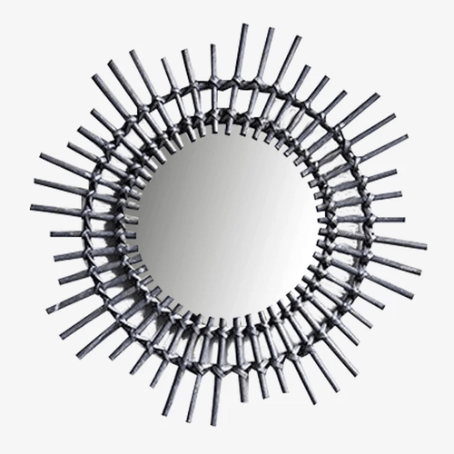 Miroir mural décoratif rond en rotin noir Rattan