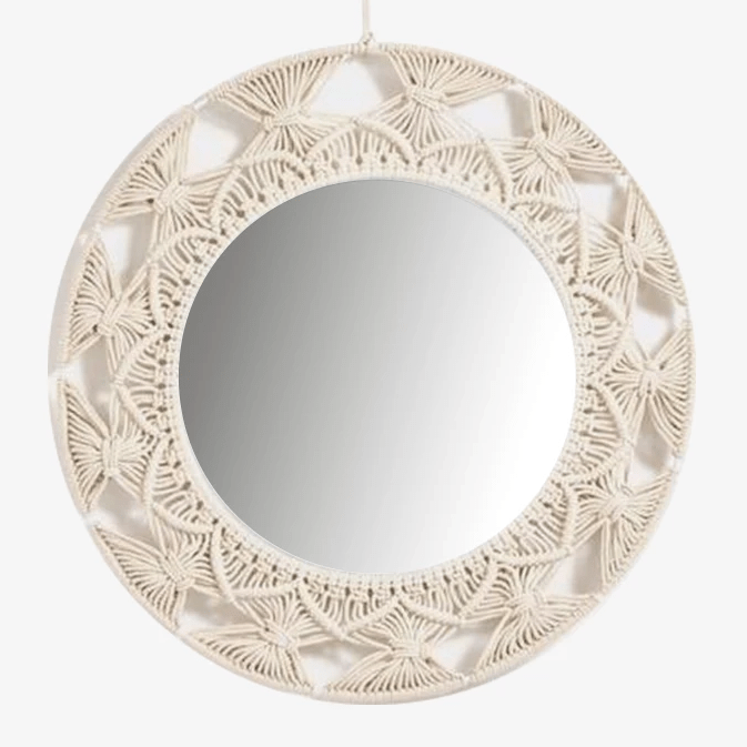 Miroir mural décoratif rond en tissu Macrame