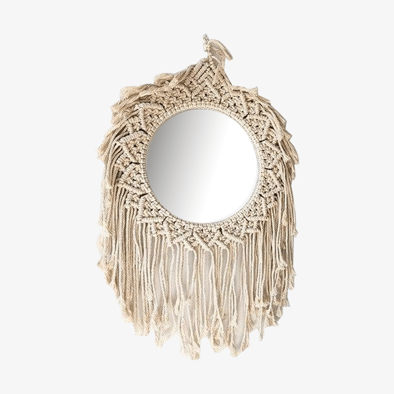 Miroir mural décoratif rond en tissu tombant