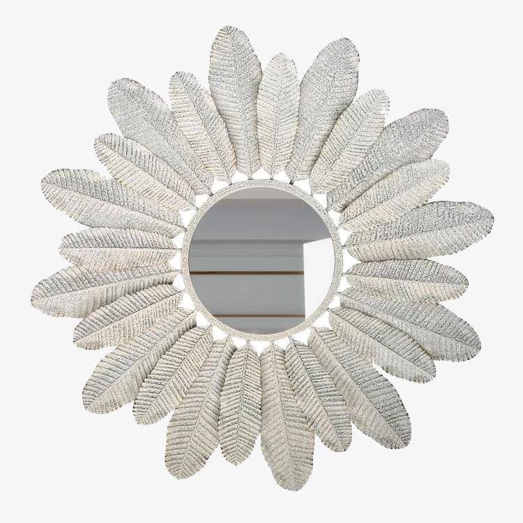 Miroir mural rond avec plumes blanches Decoration