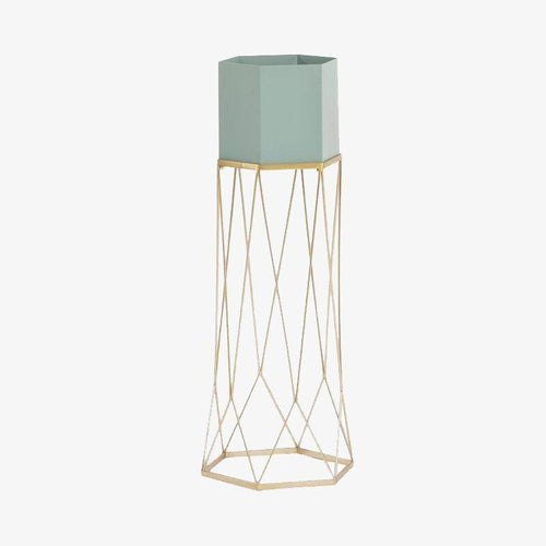 Piédestal sur pied haut design en métal avec pot géométrique