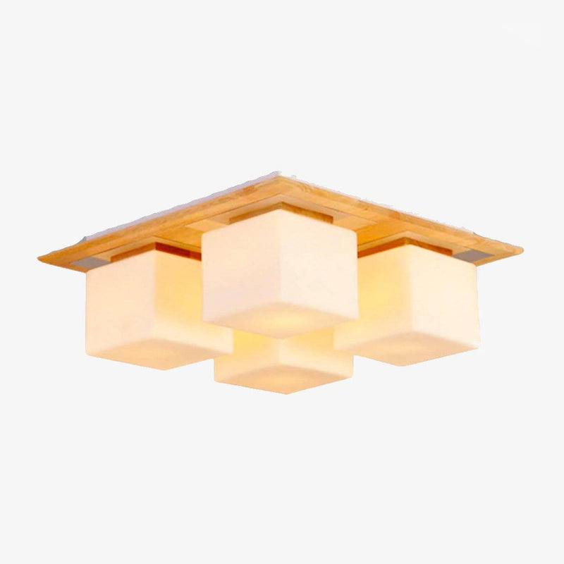Plafonnier design en bois avec lampes rectangles