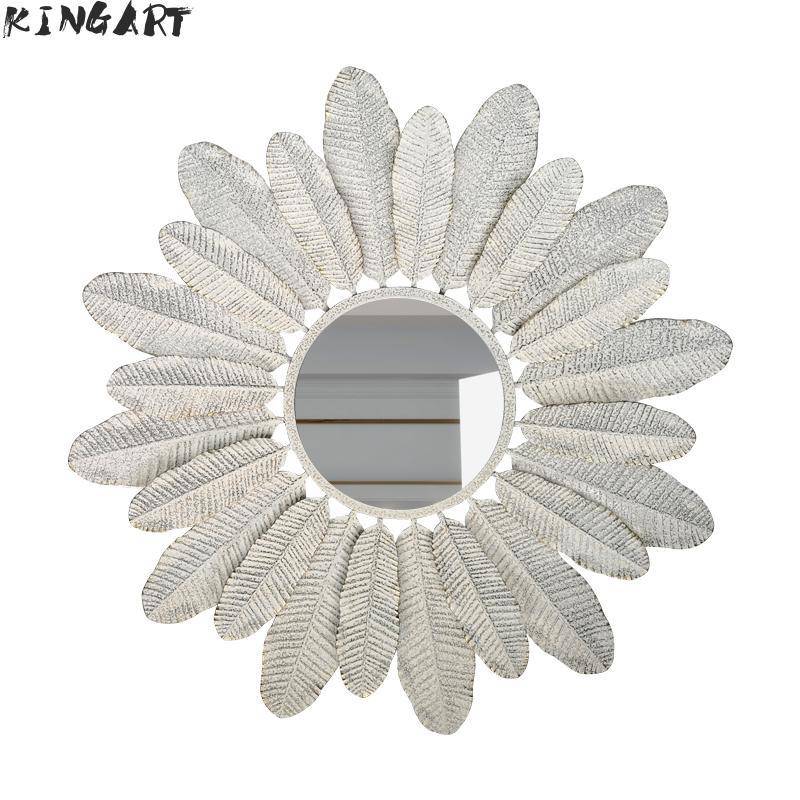 Miroir mural rond avec plumes blanches Decoration