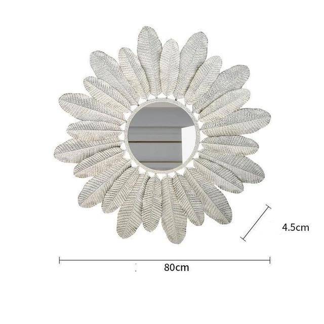 Miroir mural rond avec plumes blanches Decoration