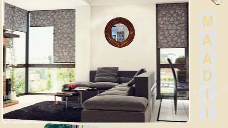 Miroir mural décoratif rond en bois bambou