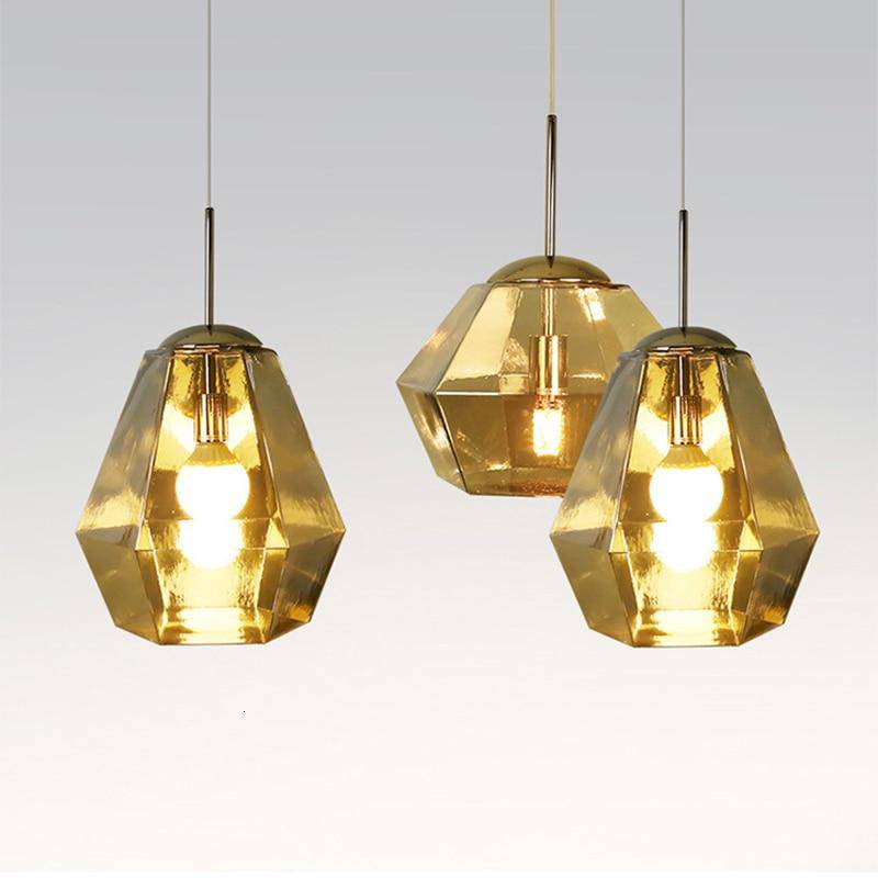 Suspension design à LED forme de diamants en verre coloré