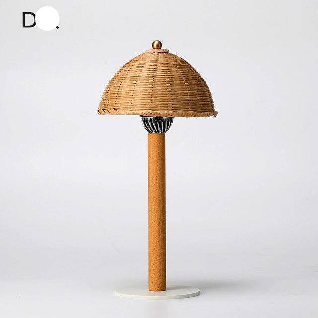 Lampe à poser LED avec abat-jour en rotin de plusieurs formes