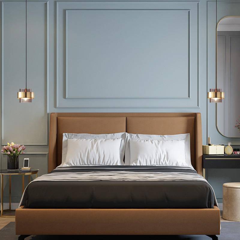 Suspension à LED design cylindrique doré et verre