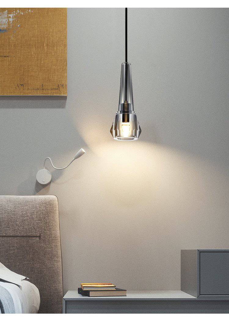 Suspension design en verre conique fumé cristal à LED Luxury