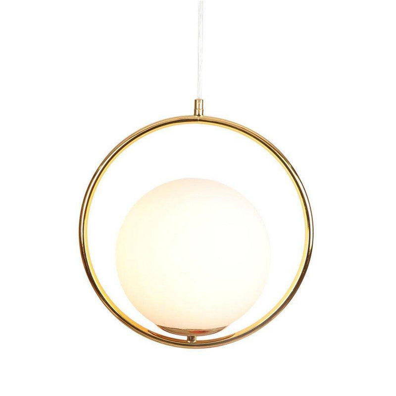 Suspension design LED avec anneau doré et boule en verre Luxury