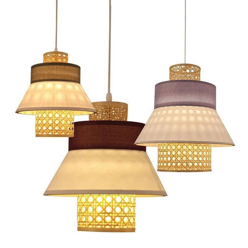 Suspension en rotin LED avec abat-jour triangulaire style japonais